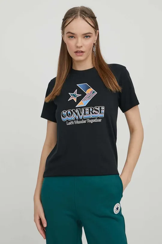 чорний Бавовняна футболка Converse Жіночий