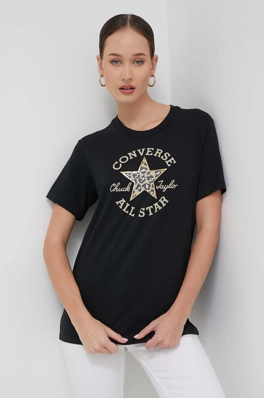 czarny Converse t-shirt bawełniany Damski