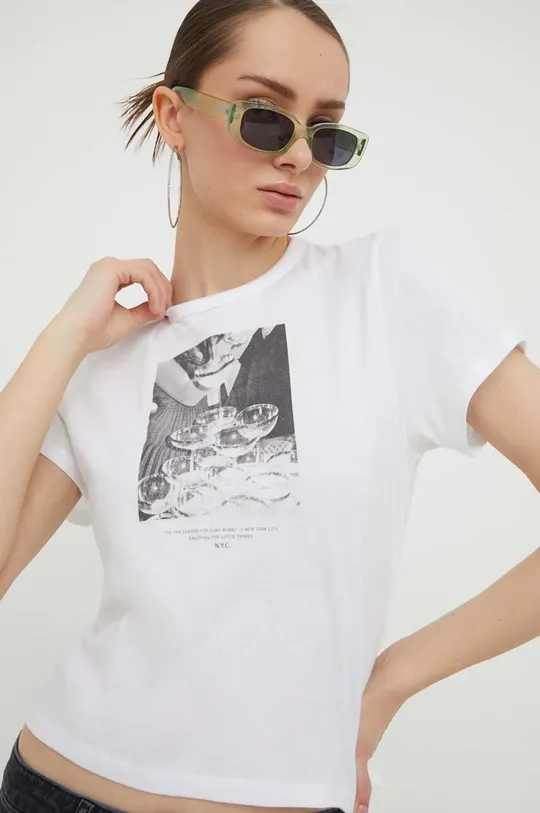 bela Bombažna kratka majica Abercrombie & Fitch Ženski