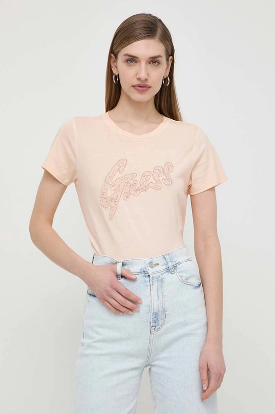 Guess t-shirt bawełniany pomarańczowy