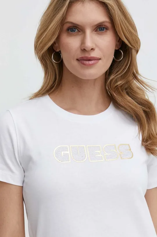 biela Bavlnené tričko Guess GLOSSY