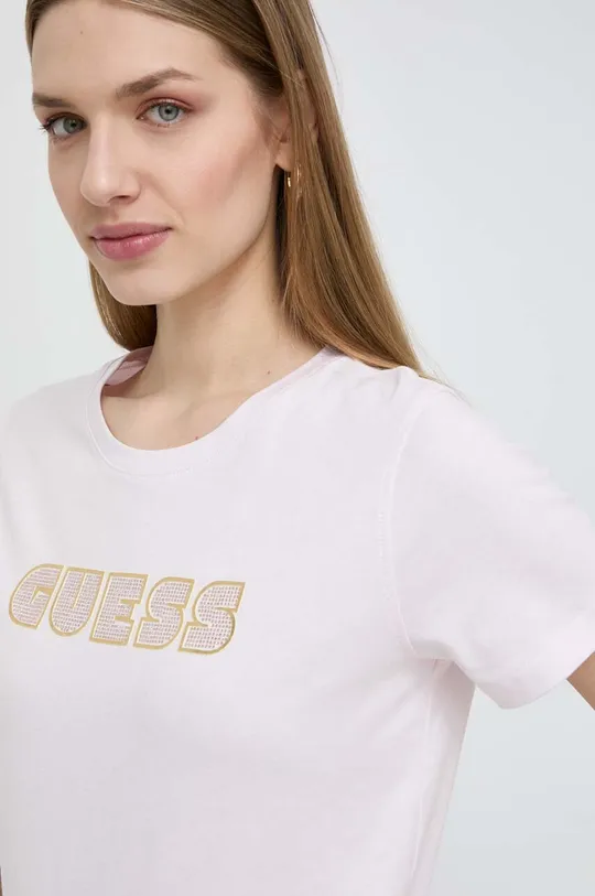 ružová Bavlnené tričko Guess GLOSSY