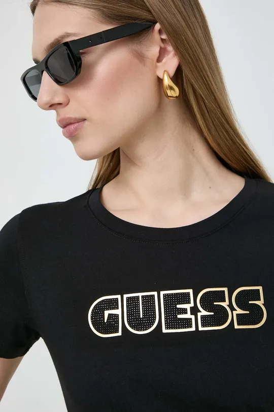 czarny Guess t-shirt bawełniany GLOSSY