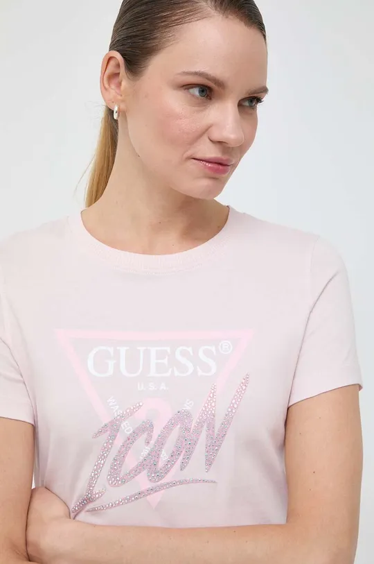 ružová Bavlnené tričko Guess ICON