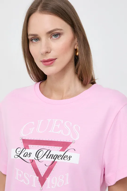 ružová Bavlnené tričko Guess BOXY