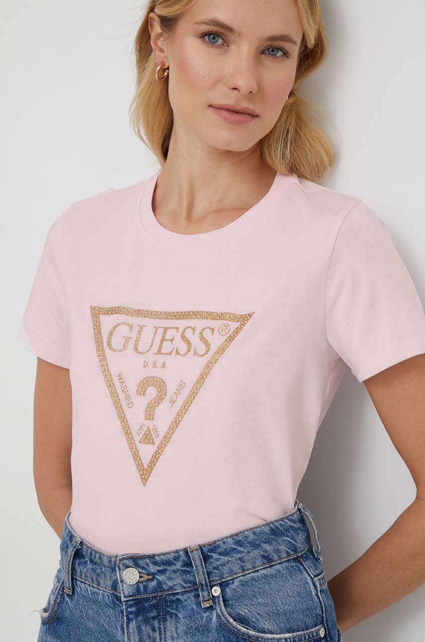 ροζ Μπλουζάκι Guess Γυναικεία