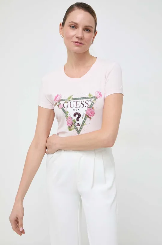Guess t-shirt FLORAL rózsaszín