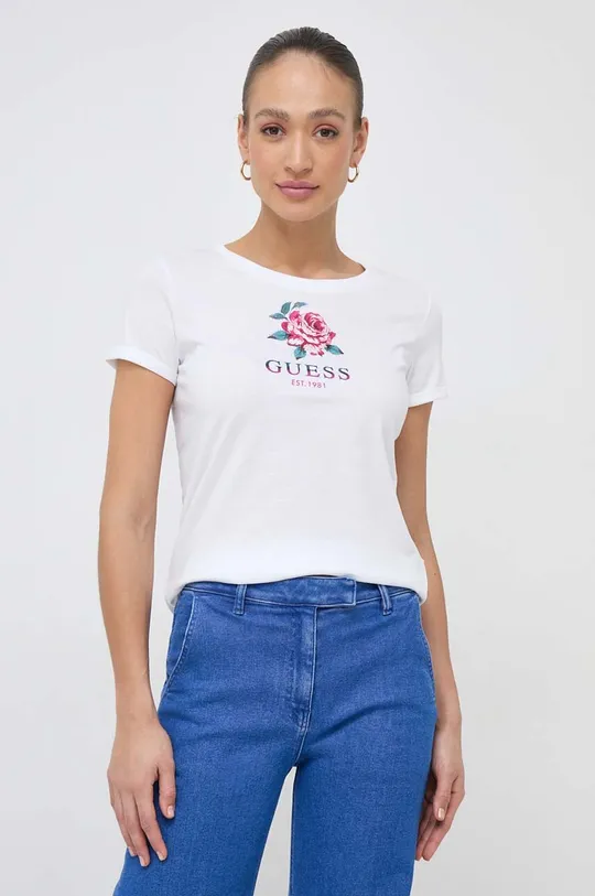 bela Bombažna kratka majica Guess Ženski