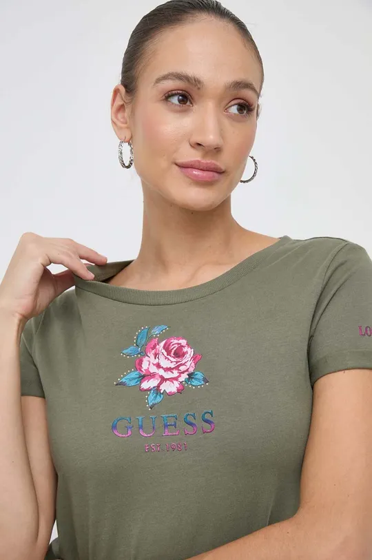 zielony Guess t-shirt bawełniany ROSE Damski