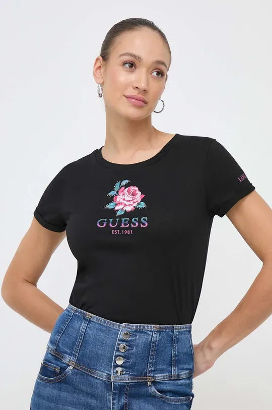 czarny Guess t-shirt bawełniany ROSE