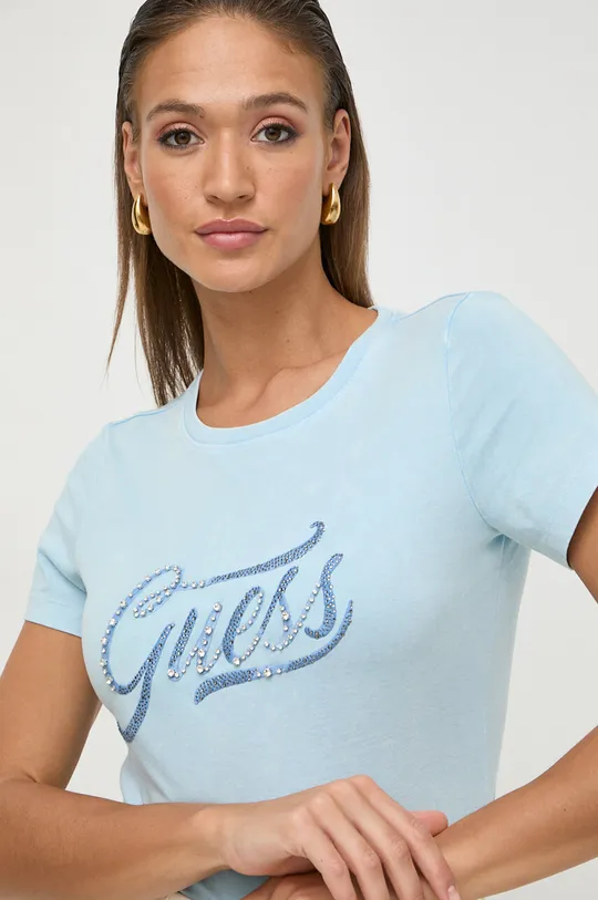 modrá Bavlnené tričko Guess STONES&EMBRO