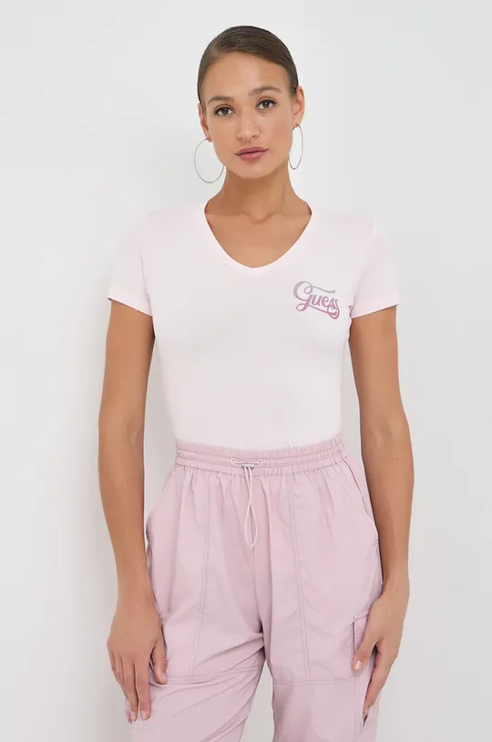 różowy Guess t-shirt HADED GLITTERY