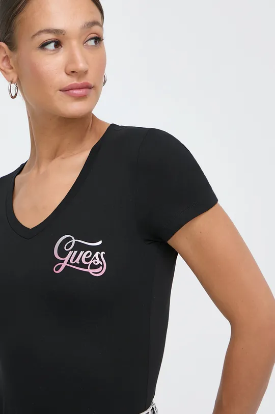 czarny Guess t-shirt HADED GLITTERY Damski