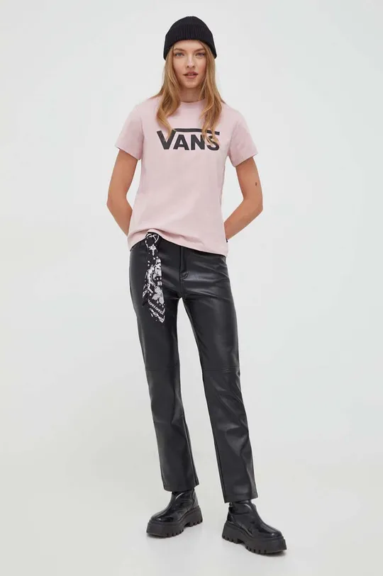 Βαμβακερό μπλουζάκι Vans ροζ