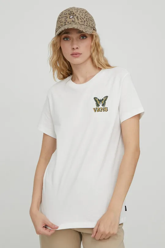 beżowy Vans t-shirt bawełniany Damski