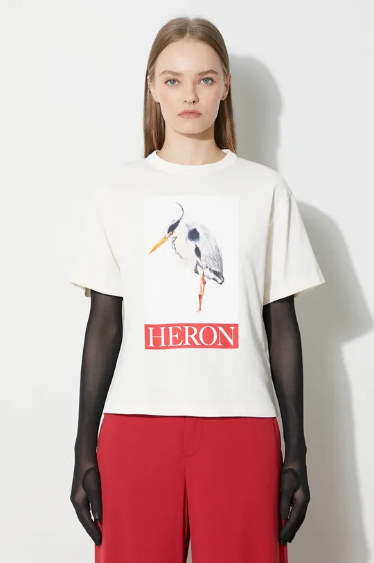 μπεζ Βαμβακερό μπλουζάκι Heron Preston Heron Bird Painted Ss Tee Γυναικεία