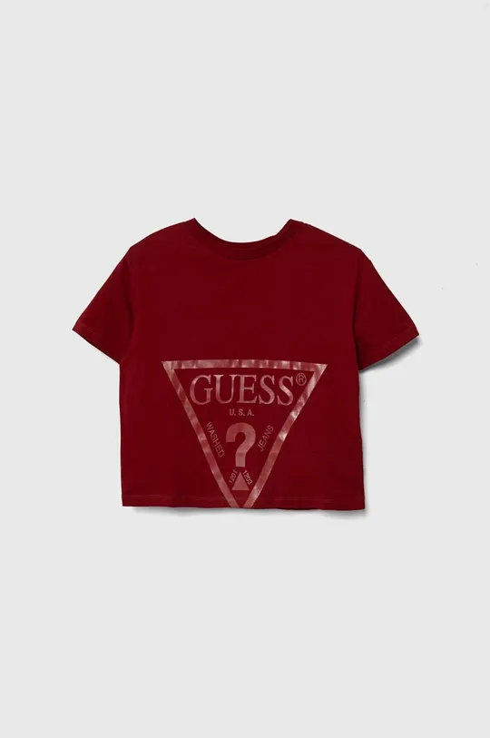 бордо Дитяча бавовняна футболка Guess Для дівчаток