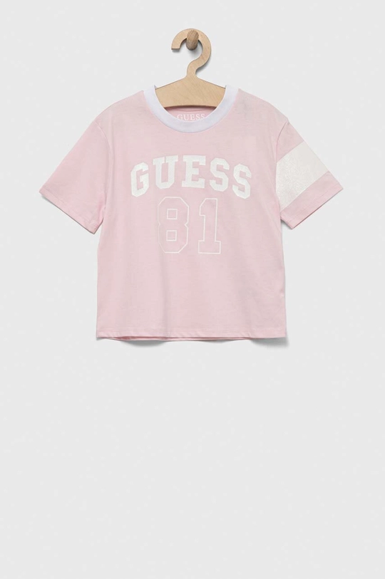 ροζ Παιδικό βαμβακερό μπλουζάκι Guess Για κορίτσια