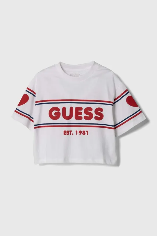 белый Детская хлопковая футболка Guess Для девочек