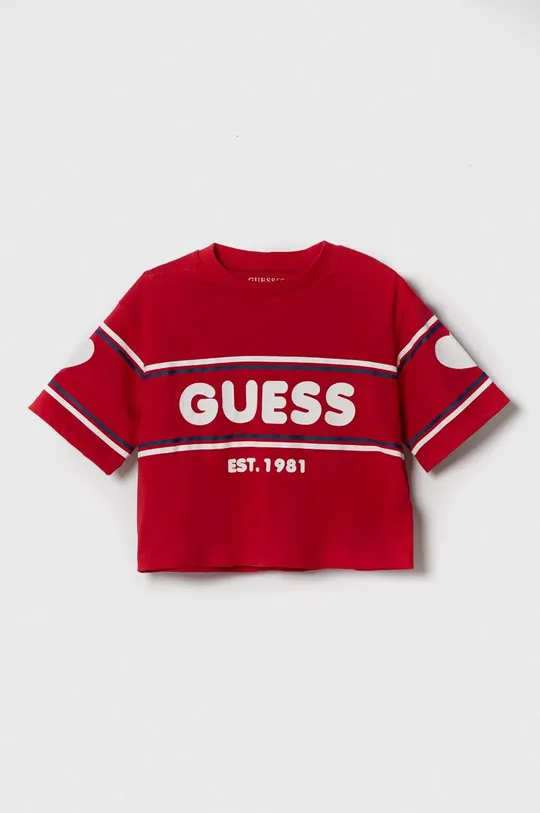 κόκκινο Παιδικό βαμβακερό μπλουζάκι Guess Για κορίτσια