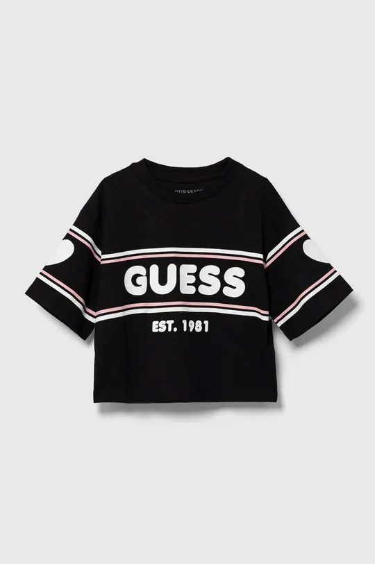 μαύρο Παιδικό βαμβακερό μπλουζάκι Guess Για κορίτσια