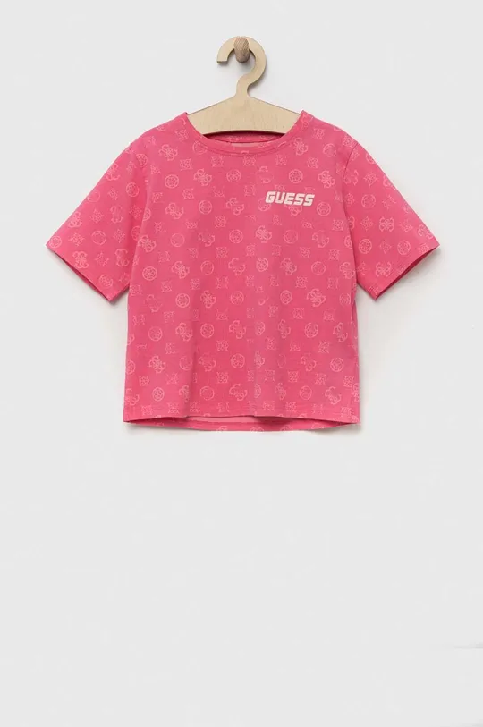 roza Otroška bombažna kratka majica Guess Dekliški