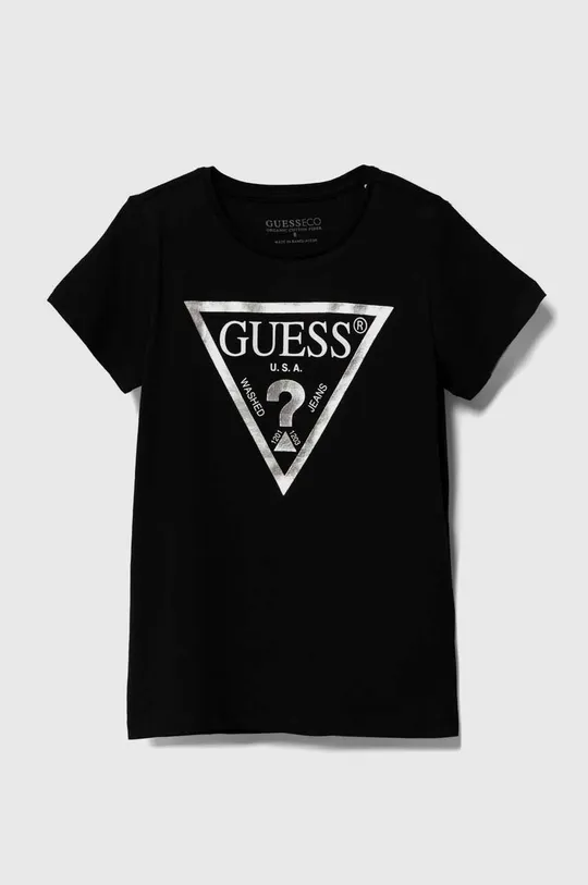 czarny Guess t-shirt bawełniany dziecięcy Dziewczęcy