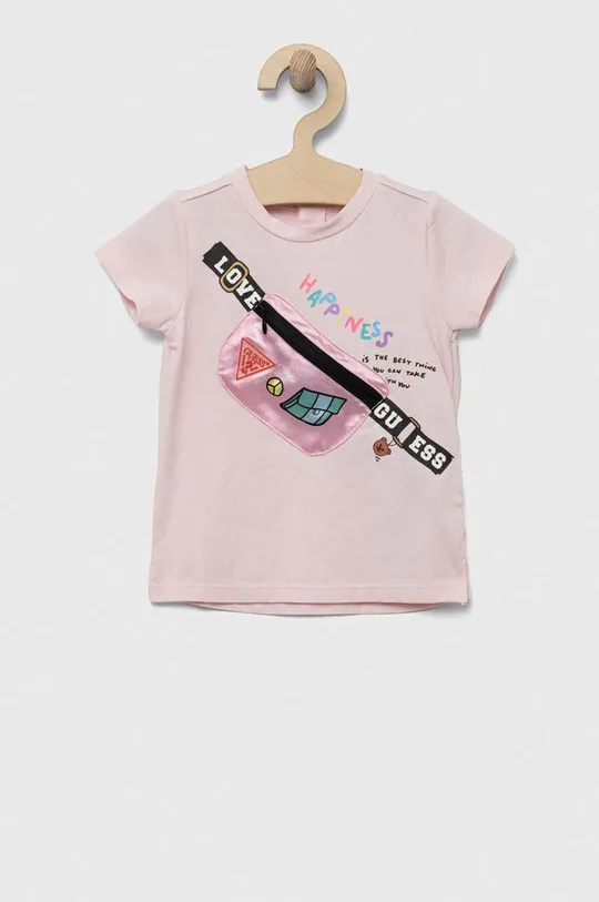 ροζ Παιδικό βαμβακερό μπλουζάκι Guess Για κορίτσια