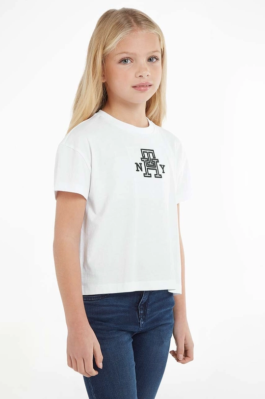 biały Tommy Hilfiger t-shirt bawełniany dziecięcy Dziewczęcy