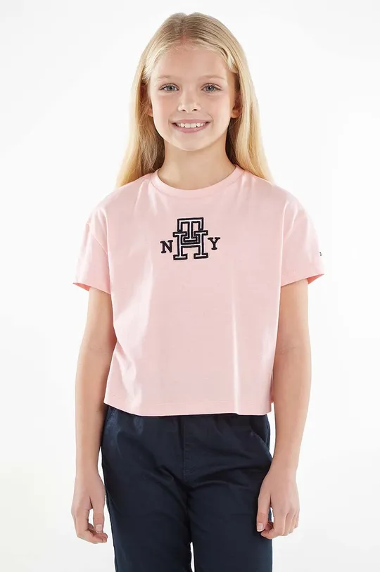 roza Otroška bombažna kratka majica Tommy Hilfiger Dekliški