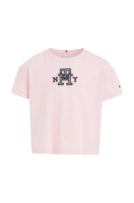 Детская хлопковая футболка Tommy Hilfiger розовый