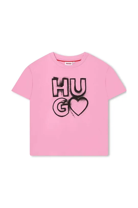 Παιδικό βαμβακερό μπλουζάκι HUGO ροζ