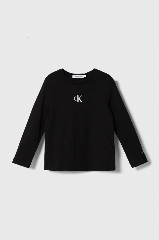 crna Dječja pamučna majica dugih rukava Calvin Klein Jeans Za djevojčice