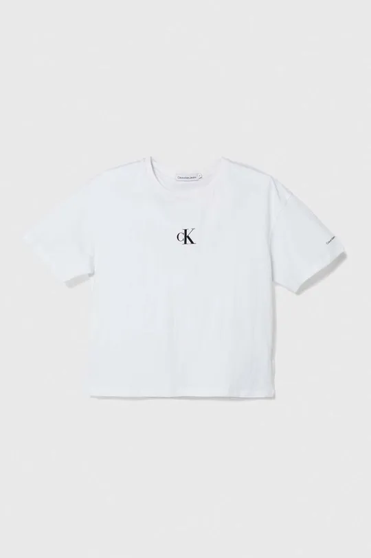 bijela Pamučna majica Calvin Klein Jeans Za djevojčice