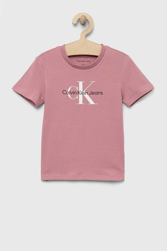 różowy Calvin Klein Jeans t-shirt dziecięcy Dziewczęcy