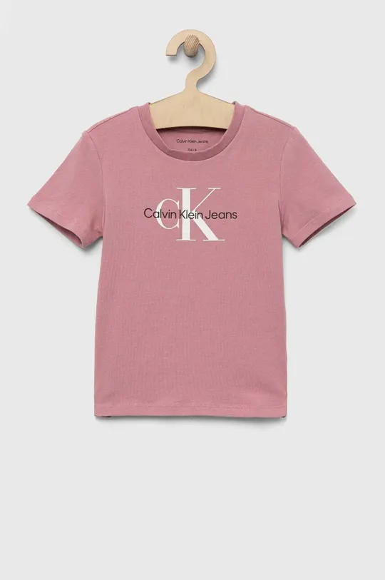 roza Otroška kratka majica Calvin Klein Jeans Dekliški