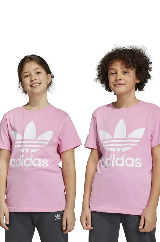 roza Otroška bombažna kratka majica adidas Originals TREFOIL Dekliški
