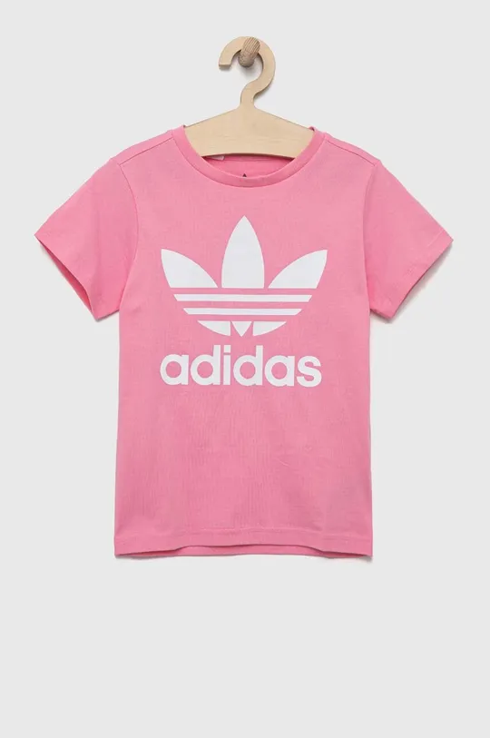 Παιδικό βαμβακερό μπλουζάκι adidas Originals TREFOIL ροζ