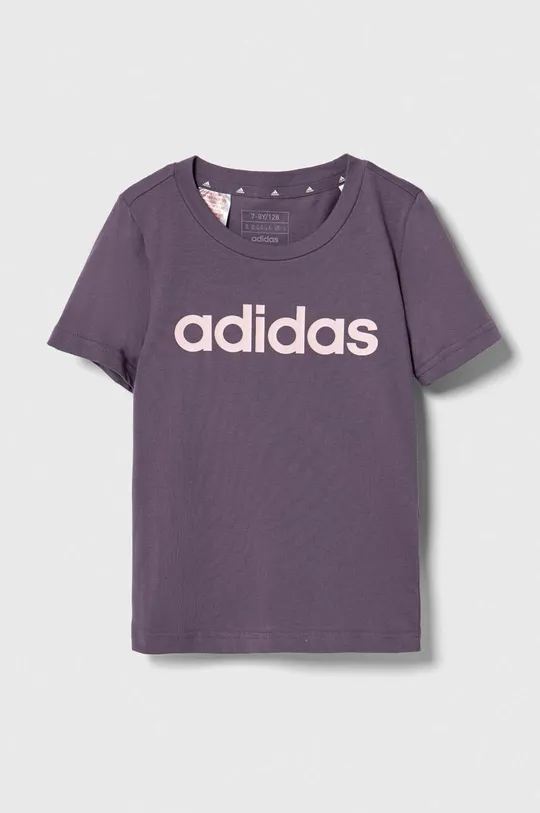сірий Дитяча бавовняна футболка adidas Для дівчаток