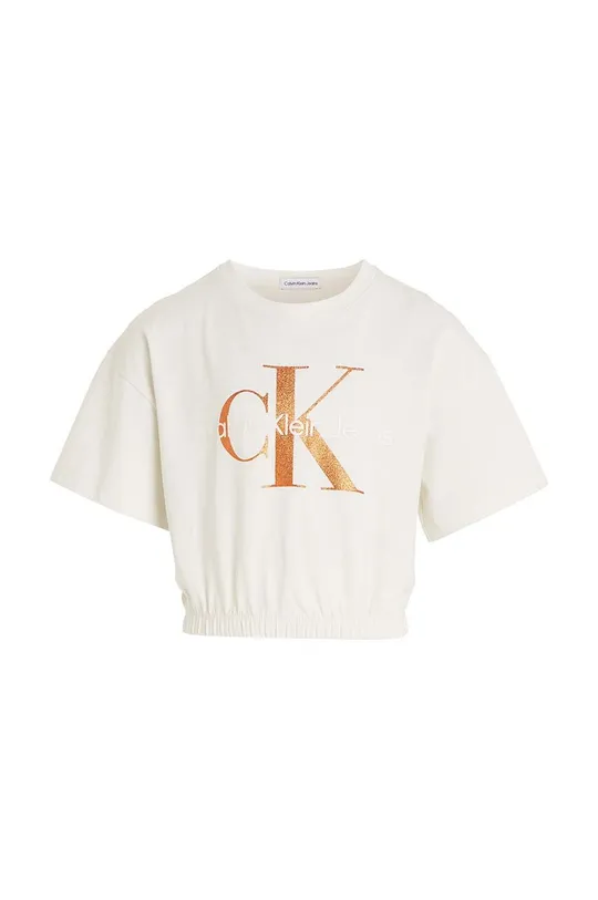 Παιδικό βαμβακερό μπλουζάκι Calvin Klein Jeans μπεζ
