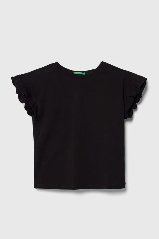 чорний Дитяча бавовняна футболка United Colors of Benetton Для дівчаток