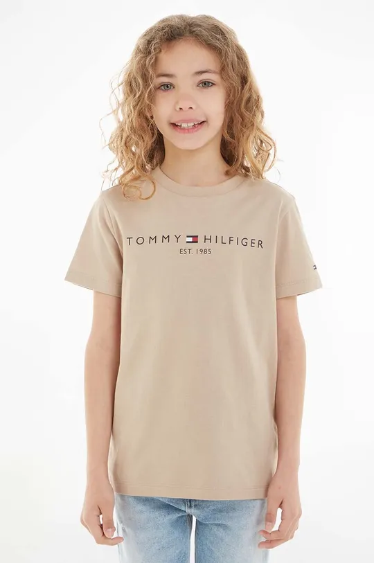bež Otroška bombažna kratka majica Tommy Hilfiger Dekliški