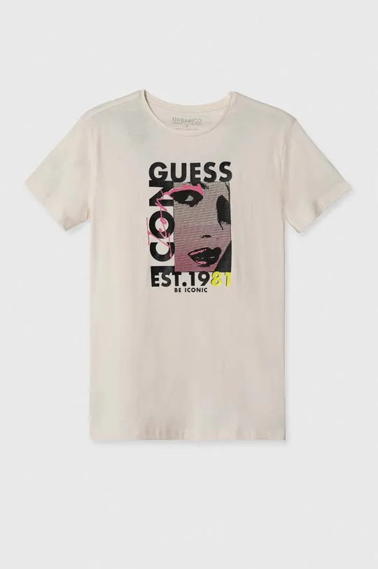 μπεζ Παιδικό βαμβακερό μπλουζάκι Guess Για κορίτσια