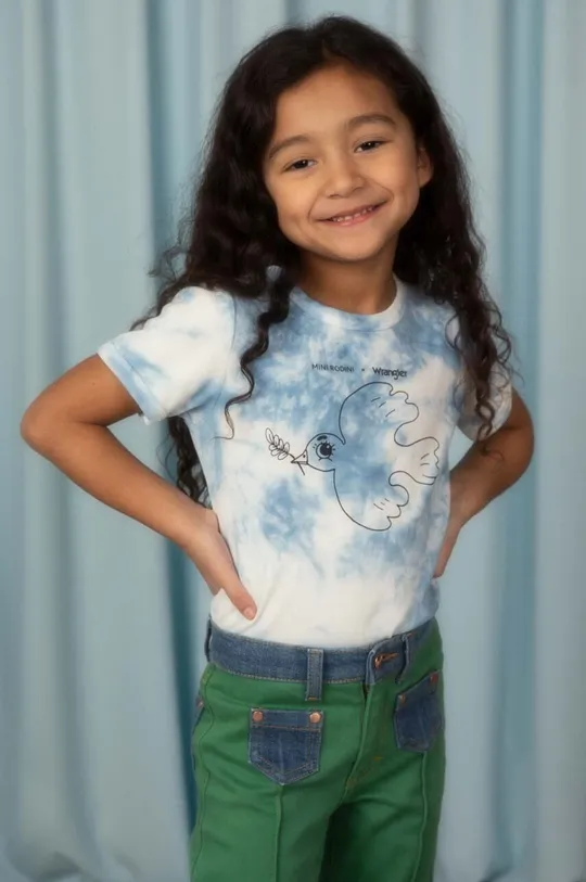 niebieski Mini Rodini t-shirt bawełniany dziecięcy Mini Rodini x Wrangler Dziecięcy