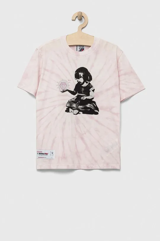 różowy Guess t-shirt bawełniany dziecięcy x Brandalised Dziecięcy