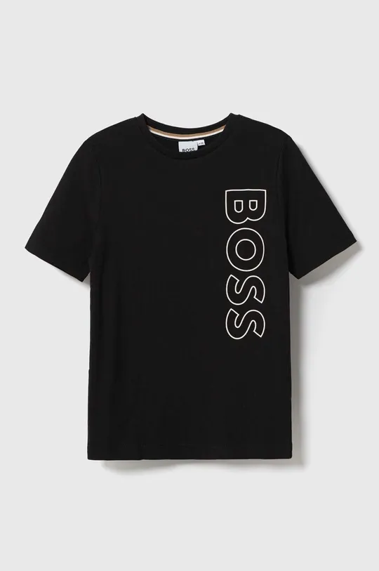 μαύρο Παιδικό βαμβακερό μπλουζάκι BOSS Παιδικά