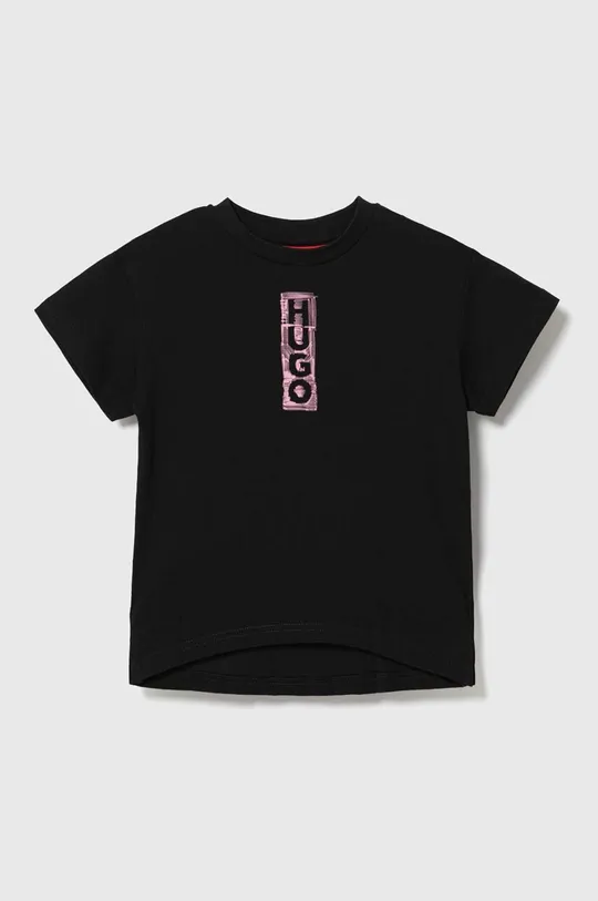 μαύρο Παιδικό βαμβακερό μπλουζάκι HUGO Παιδικά