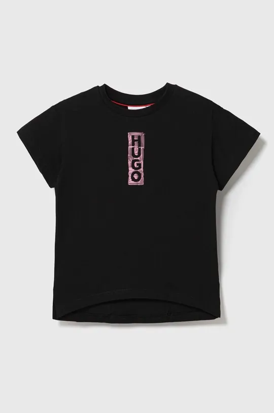 črna Otroška bombažna kratka majica HUGO Otroški