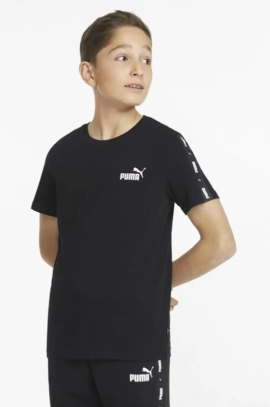 чёрный Детская хлопковая футболка Puma Ess Tape Tee B Детский