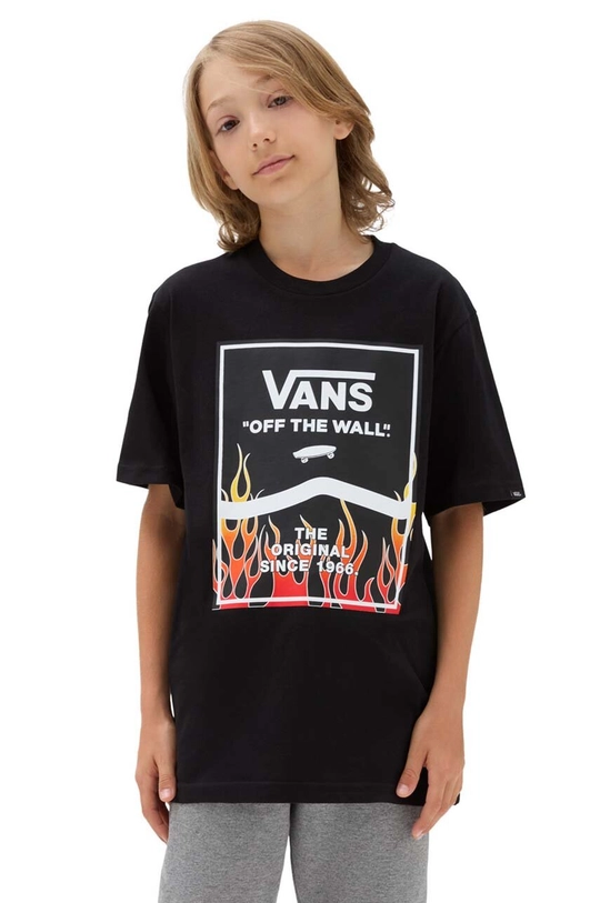 Vans tricou de bumbac pentru copii VN000AKNBLK1 PRINT BOX 2.0 rotund negru VN000AKNBLK1